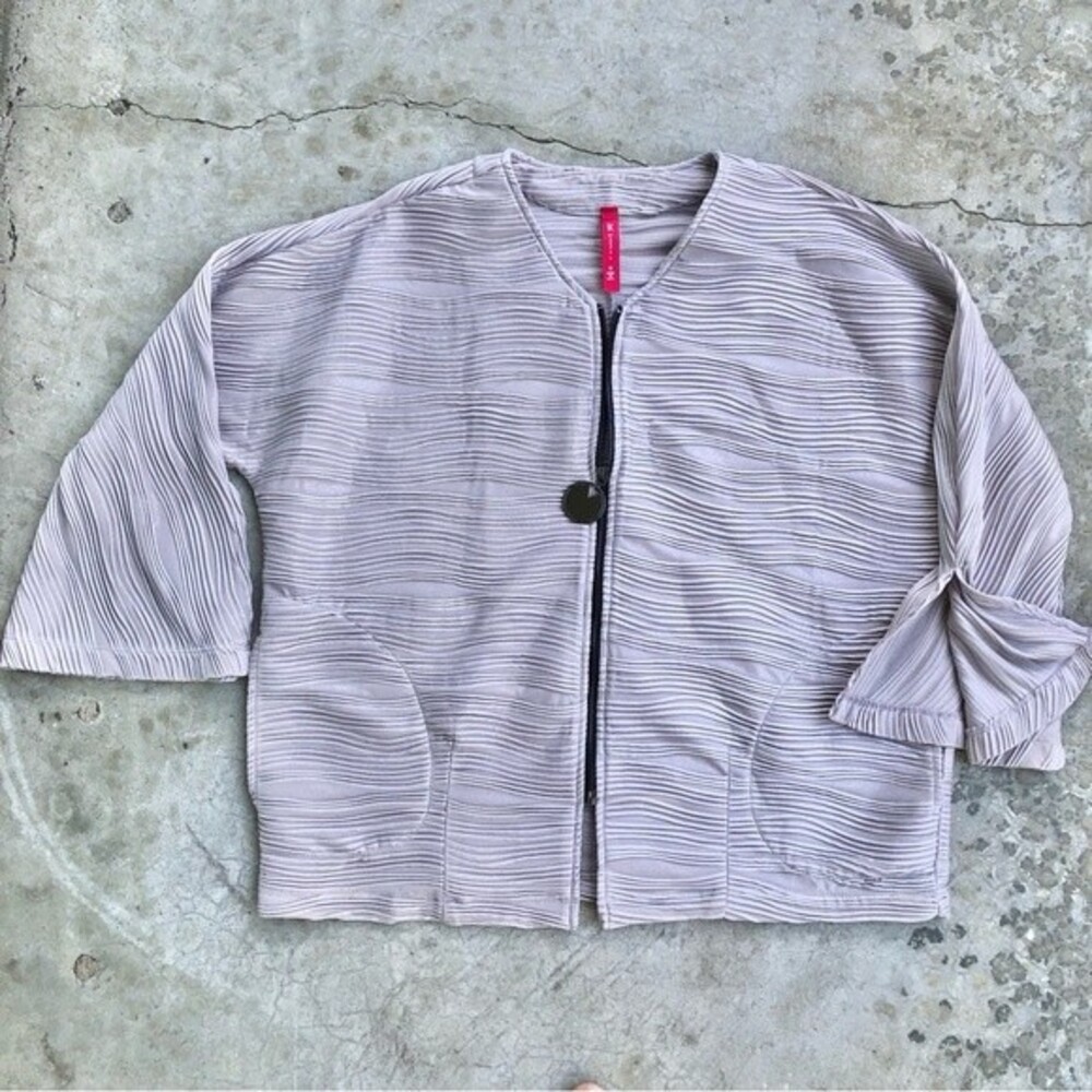 IC by Connie Shirt Jacket Top Metallic Silver Gray Full Zip Pleated Lagenlook M